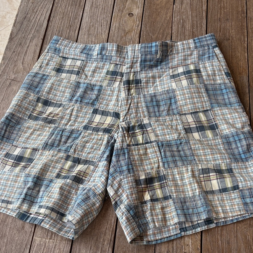 Berle Shorts Mens 38RMulticolor Madras Plaid Patchwork Flat Front Bermuda Chino